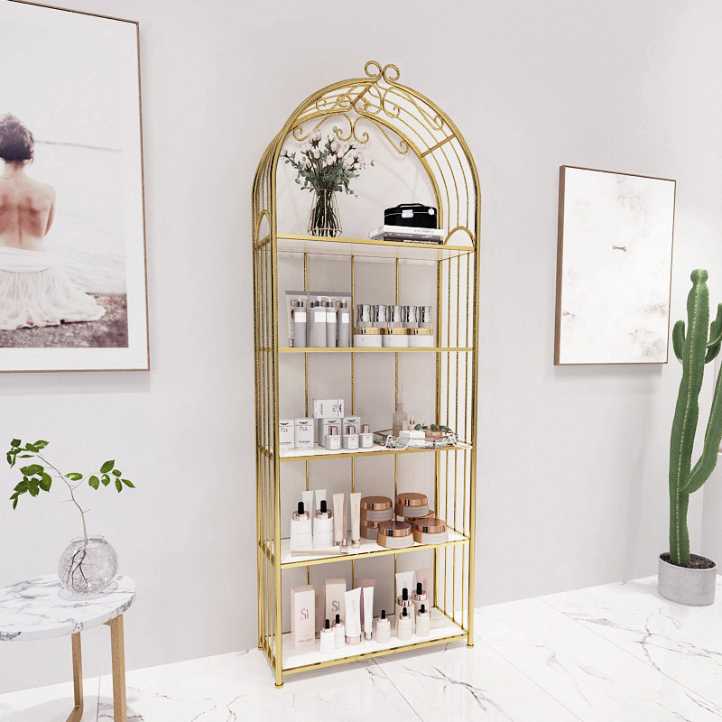北欧落地置物架美容院美甲店货架护肤品陈列架网红化妆品展架