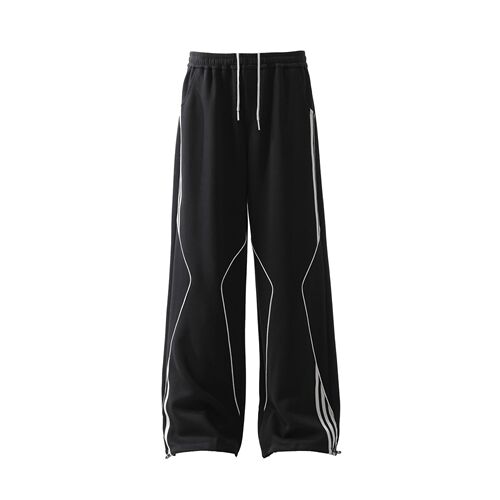 Men's Spring/Fall Fashion Brand Loose, Drapey Wide-Leg Track Pants with Three Stripes—Heavyweight Casual Trousers