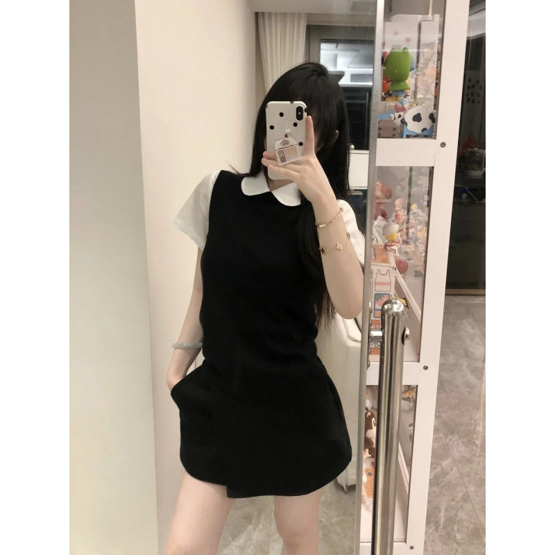 三件套女2025夏季新款韩系学院风针织马甲背心娃娃领衬衫半身裙潮|undefined
