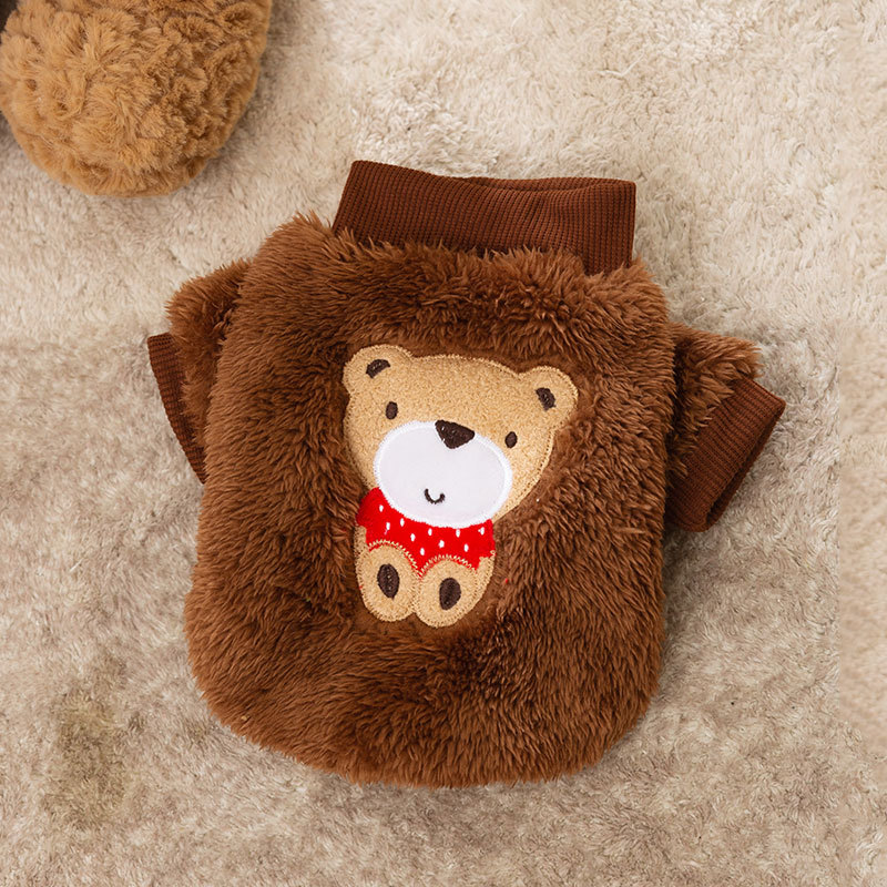 Estilo coreano lindo dibujos animados Otoño e Invierno moda perro oso parche bordado terciopelo gato de dos patas ropa de peluche para mascotas