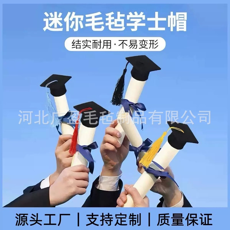 迷你毛毡博士帽毕业季装饰流苏学士学位帽公仔酒瓶花束装饰帽|undefined