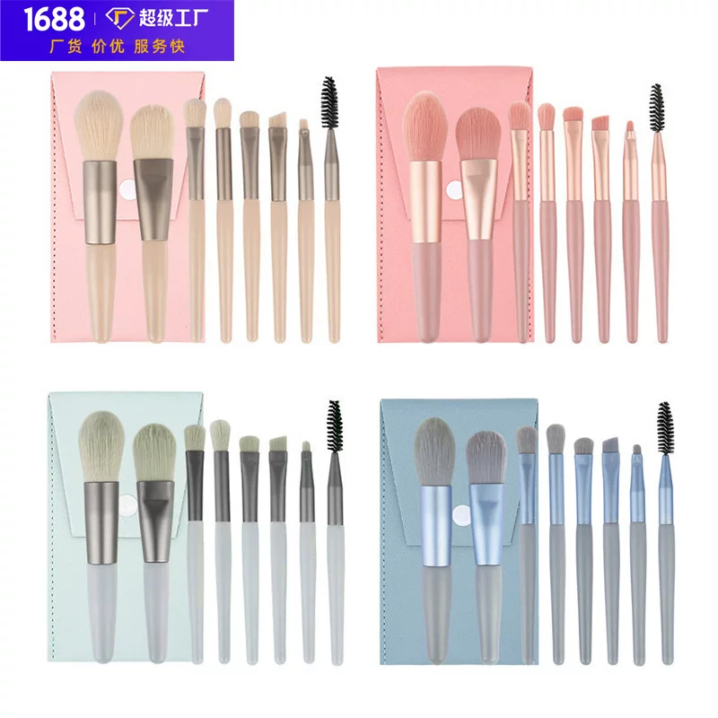 Makeup Brush Set, 8-Piece Handheld Brushes for Foundation Powder Eyeshadow, Compact Pouch