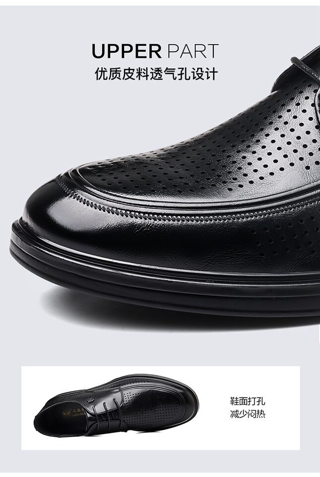 Giày sandal da nam mùa hè buộc dây, đế cao 2 cm, thoáng khí kiểu công sở — Màu nâu, màu đen chi tiết 9