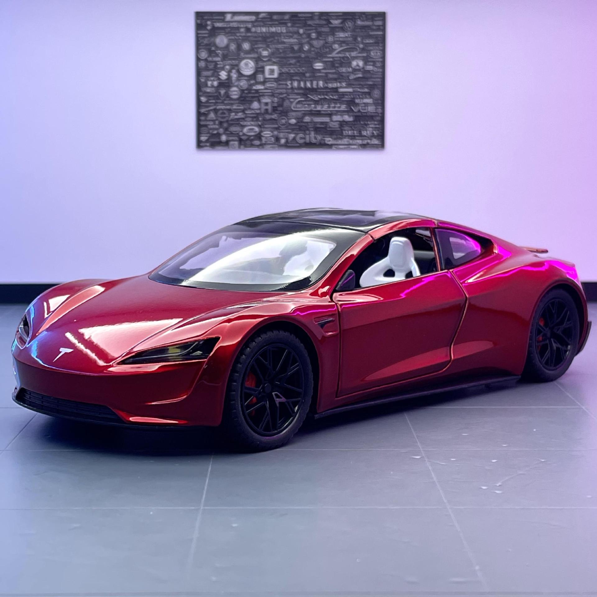 Nuevo Haodi aleación 1:24 convertible tesila Roadste coche modelo R pull back coche de juguete modelo de sonido y luz péndulo