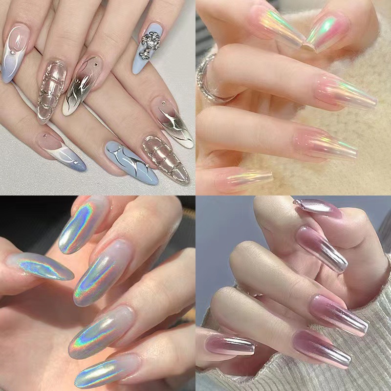 Uñas 6 color sólido mágico espejo polvo traje joyería sombra de ojos placa mágica espejo polvo láser sólido Hada Aurora polvo al por mayor