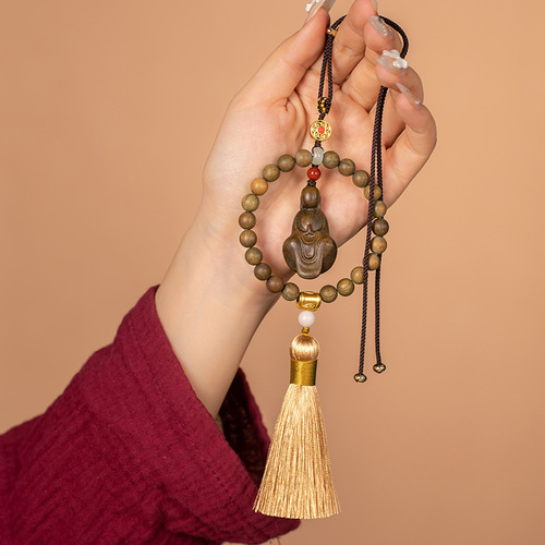 Zitan Wuxiang Buddha Car Keychain Pendant for Men, High-End Creative Car Hook with Chinese Style Birthday Gift