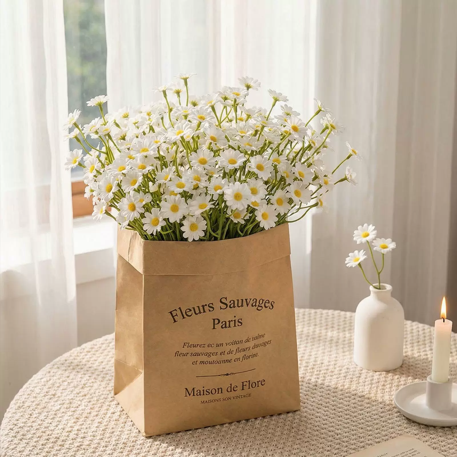 仿真小雏菊洋甘菊把束假花 欧式客厅餐桌花艺家居装饰绢花塑料花