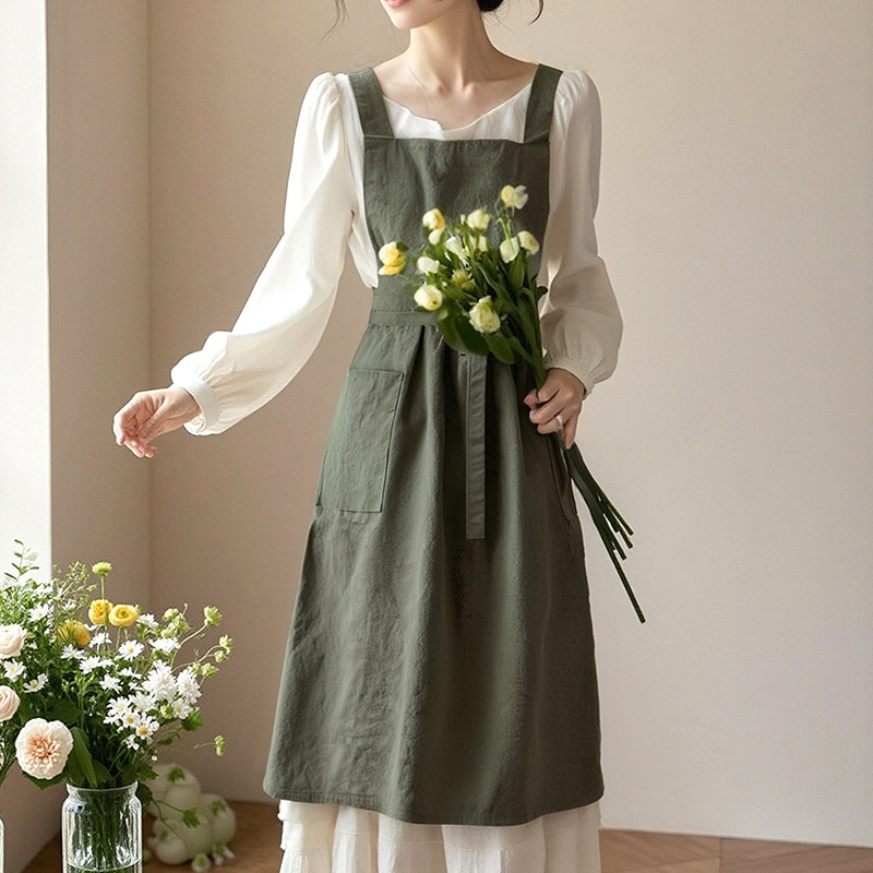 Apron Korean Style Literary Style Studio Flower Shop Apron Work Clothes Women's Long Manicure Shop Milk Tea Shop Light and Breathable