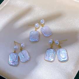 淡水珍珠巴洛克方块双珠耳坠 14k注金配件纯银耳针配件高级感满满