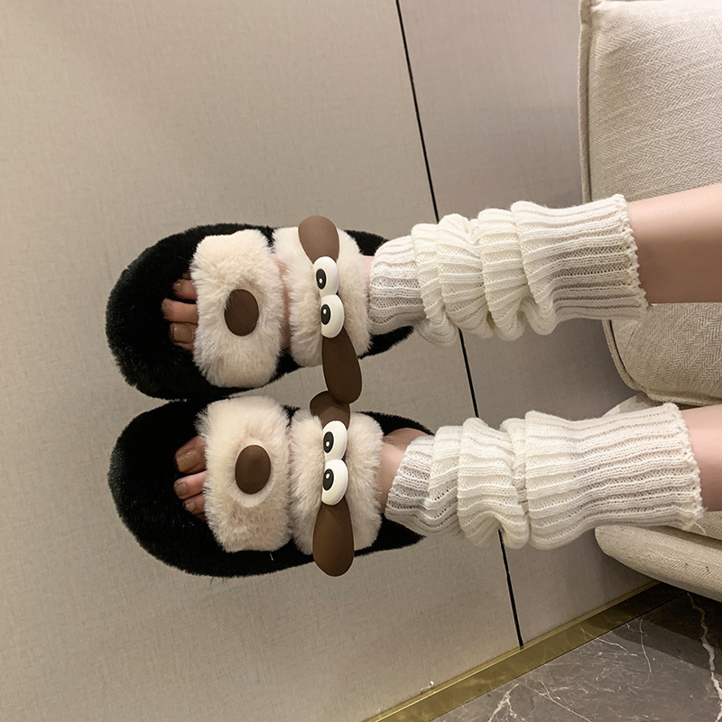 可爱时尚爆款小狗毛毛拖鞋女2025秋冬季新款厚底增高保暖棉拖|undefined