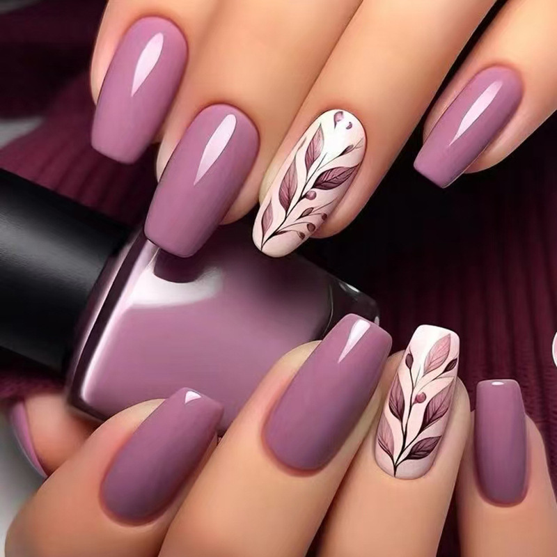 X-0425 wearing a purple leaf poem on the fingertip nail art show 24 pieces of nail art factory outlet X-0425 wearing a purple leaf poem on the fingertip nail art show 24 pieces of nail art factory outlet