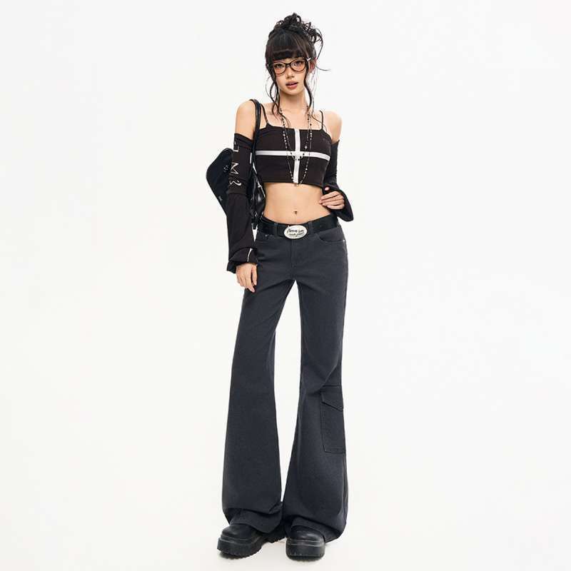 Flared Denim Pants, Trendy, Comfortable, Versatile Style, Fall/Winter, Floor-Length, Buttoned, Slimming, Slim Fit, Dropshipping Flared Denim Pants, Trendy, Comfortable, Versatile Style, Fall/Winter, Floor-Length, Buttoned, Slimming, Slim Fit, Dropshipping