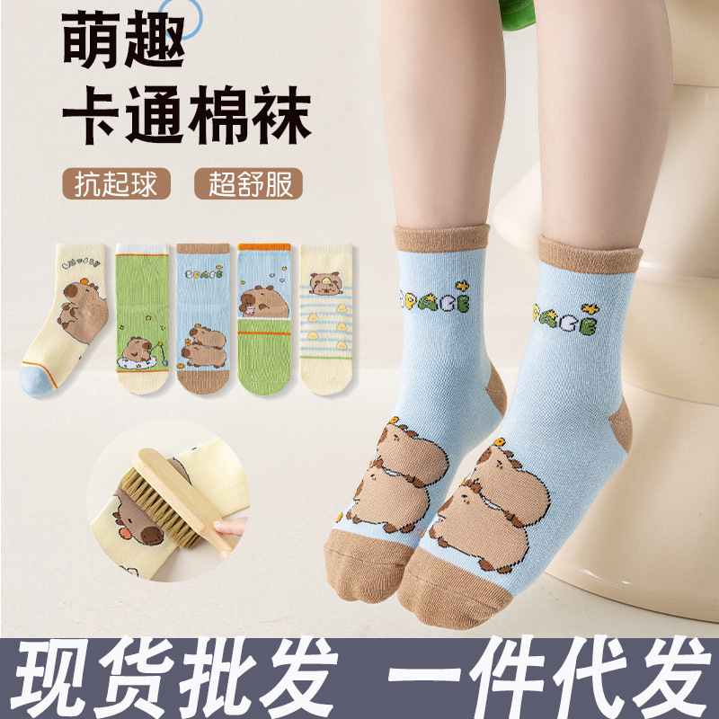 Children's Socks, Boys' Spring & Fall Combed Cotton Mid-Calf Socks, Cartoon Dinosaur Boys' Socks, Baby Medium and Large Kidsren's Cotton Socks