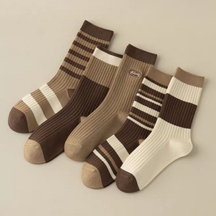A socks women's spring and autumn tube socks sweat-absorbent breathable ladies socks solid color cotton socks Maillard vintage pile socks