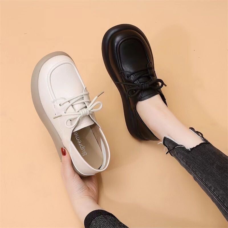 Dual-use artistic 2026 youth flat loafers, soft-soled single shoes, British-style women's leather shoes, non-slip, new lace-up, lightweight Dual-use artistic 2026 youth flat loafers, soft-soled single shoes, British-style women's leather shoes, non-slip, new lace-up, lightweight