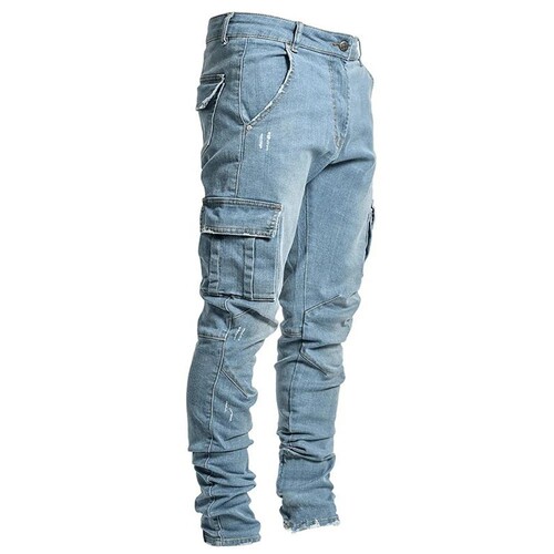 2025 European and American Cross-border New Men's Side Pocket Elastic Petite Slim Fit Jeans