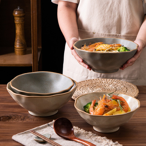 Japanese stoneware tableware set ramen bowl bamboo hat bowl ceramic bowl soup bowl noodle bowl household instant noodle bowl rice bowl wholesale