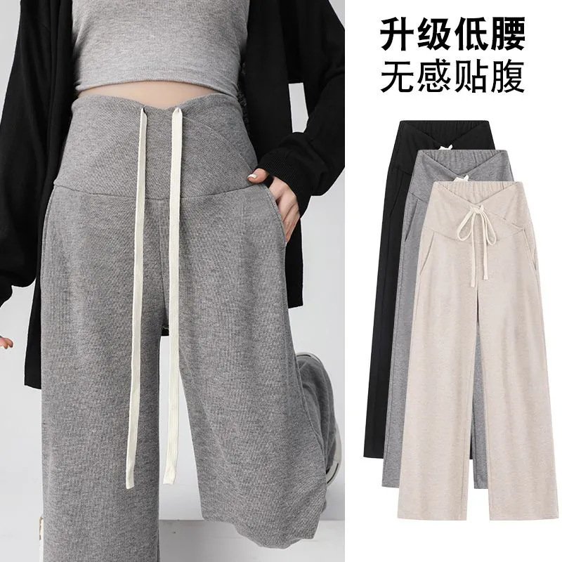 Pregnant women's clothing can be worn before and after spring plus size fleece-lined autumn and winter warm elastic adjustable wide leg glutinous rice pants Pregnant women's clothing can be worn before and after spring plus size fleece-lined autumn and winter warm elastic adjustable wide leg glutinous rice pants