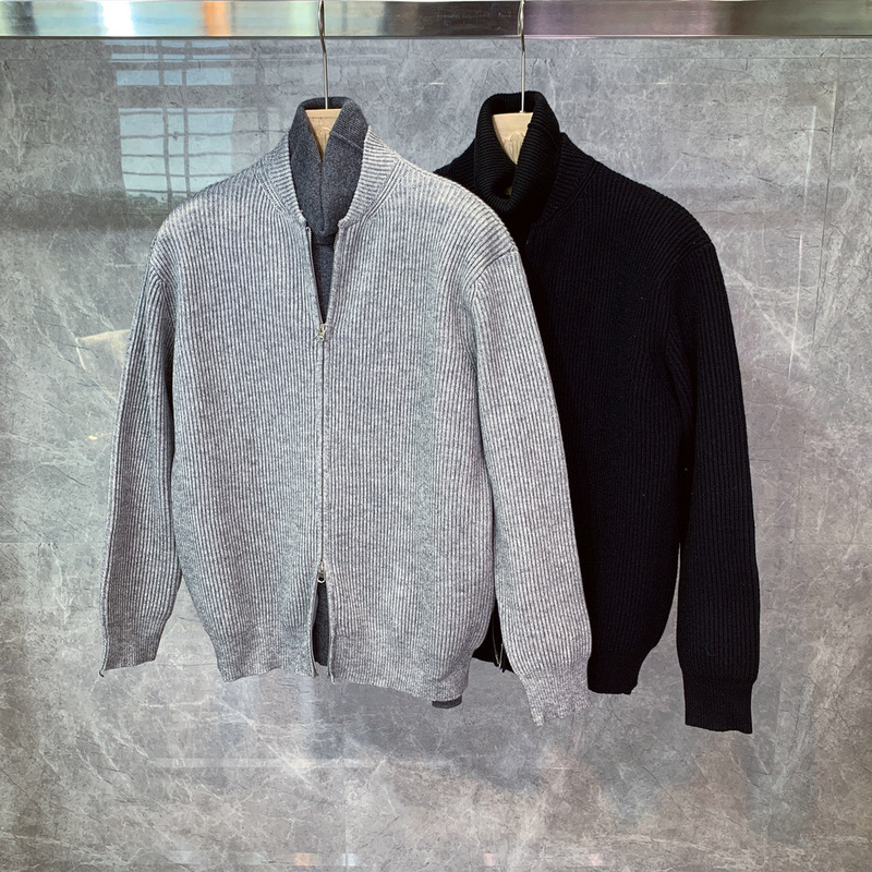 2025 Autumn/Winter Men's Jacket with Zipper, Stand Collar, Loose Fit, Knitted Cardigan, Non-Iron Treatment, Versatile Sweater for Men