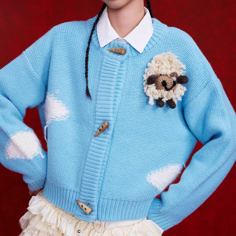 2025 New Autumn and Winter Fashionable Elegant Cloud Yak Stereo Decoration Gentle Age-Reducing Knitted Cardigan Top