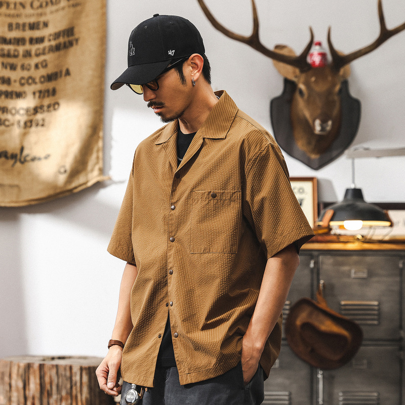 [Zero Pressure Intelligent Quick Dry] Cuban Collar Shirt Men's Summer Short-sleeved Thin Cool Mountain American Retro Shirt