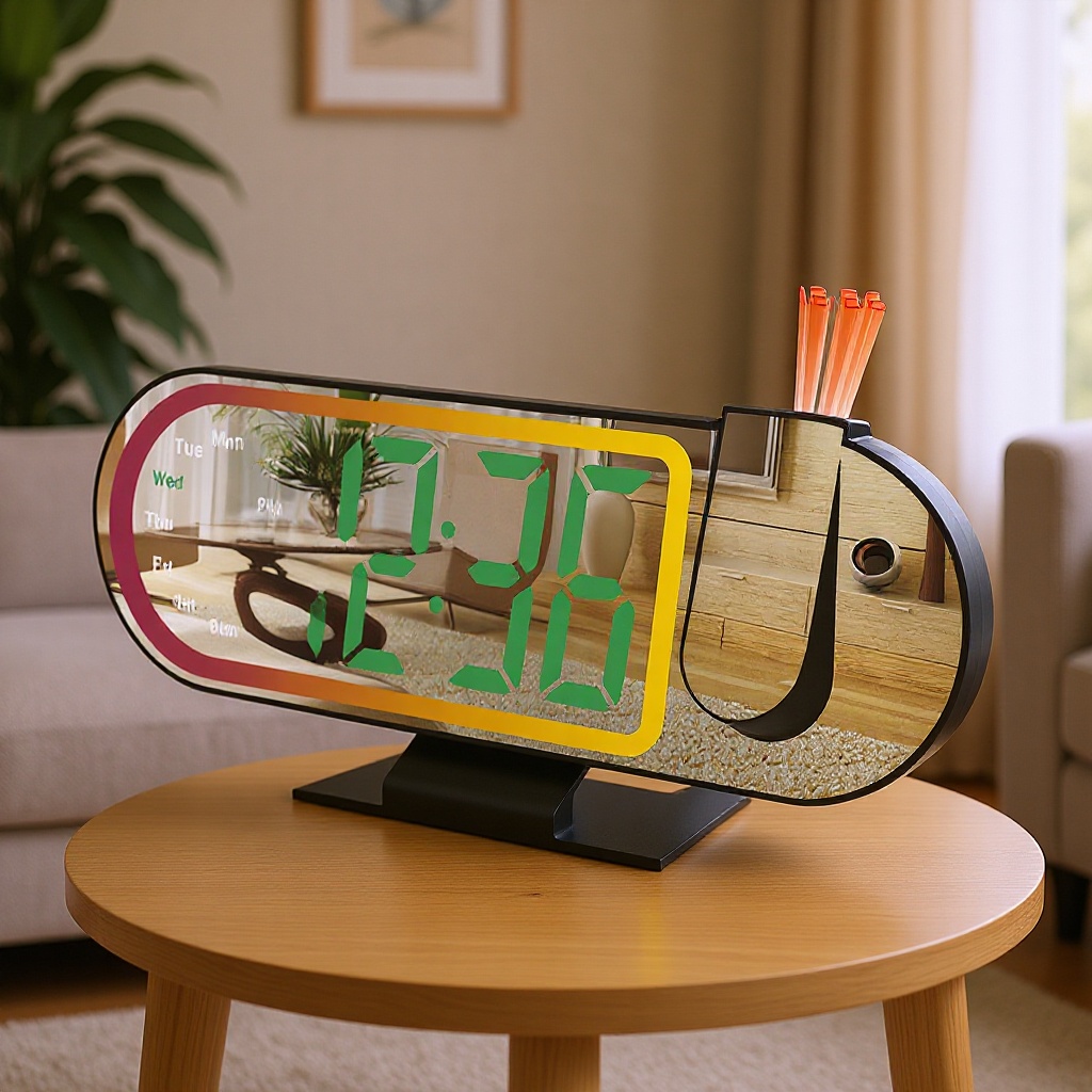 New Symphony Led Large-Screen Digital Mirror Projection Clock Colorful Digital Clock Creative Student-Specific Alarm Clock