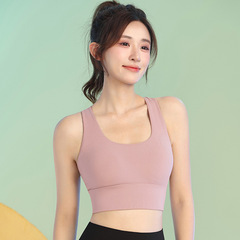 lulu新款運動內衣女防震高強度瑜伽背心帶胸墊一體防下垂外穿文胸