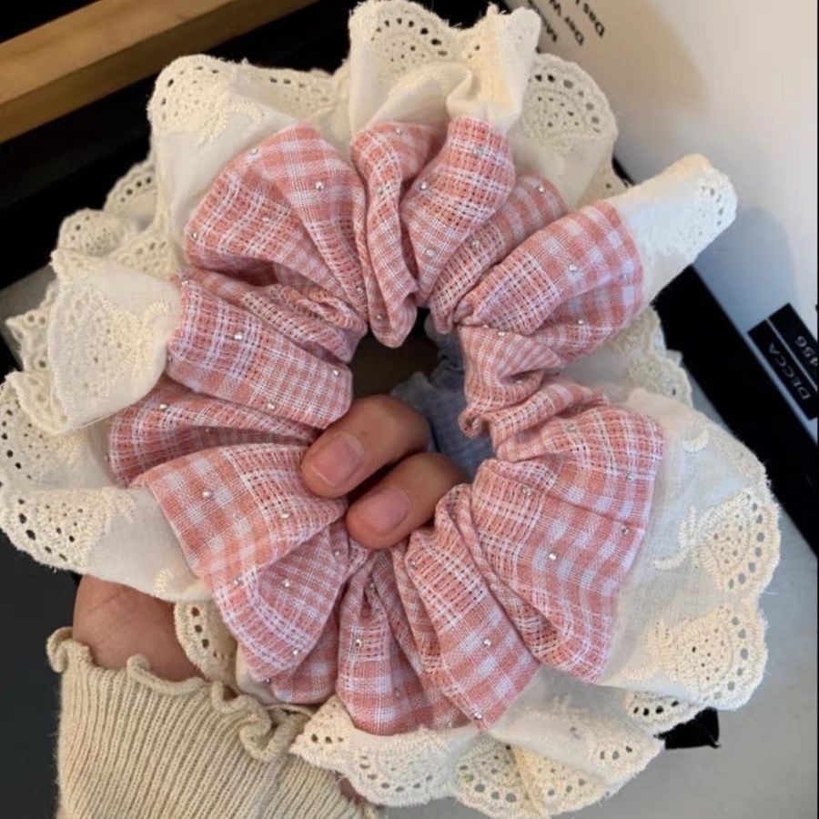 발레 레이스 인 대장 스타일 밀크 헤어 밴드 격자 무늬 중공업 레이스 귀여운 머리 장식 크림 달콤한 소녀 헤어 로프