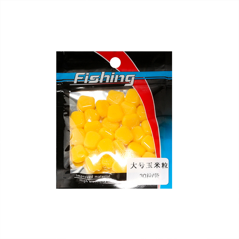 Fábrica al por mayor simulación de agua flotante granos de maíz tamaño 100 granos 30 granos/paquete de cebo blando cebo biónico con sabor a maíz cebo falso
