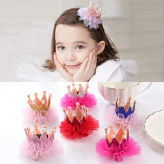 Princess Sissi Crown Tiara Children's Hairpin Hairpin Girls Pearl Crown Bangs Clip Little Girls Hair Accessories