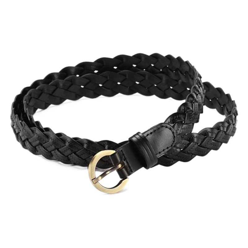 Estilo coreano de moda 3-Strand piel de vaca tejida caramelo fino cinturón de mujer lote mezclado cinturón de cuero de las mujeres al por mayor