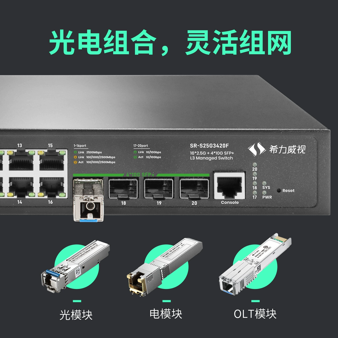 Xiliweishi 16-портовый 2.5G/4 гигабитный оптический коммутатор трехуровневого сетевого управления 10G оптический порт поддерживает агрегацию связи LACP