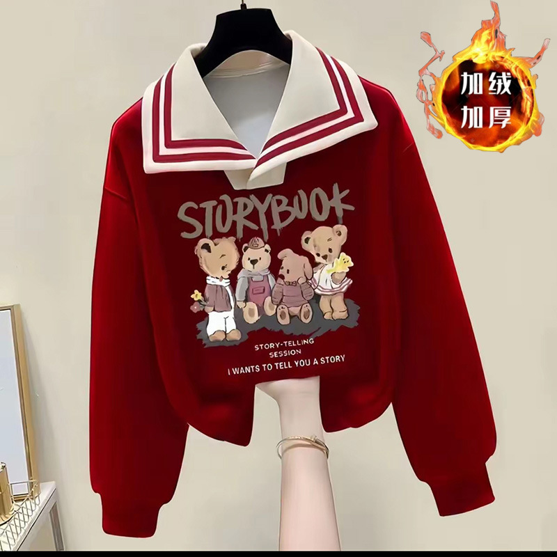 Niche Printed Navy Collar Plus Velvet Sweatshirt for Female Middle and High School Students in Autumn and Winter Design Thickened College Style Top Niche Printed Navy Collar Plus Velvet Sweatshirt for Female Middle and High School Students in Autumn and Winter Design Thickened College Style Top