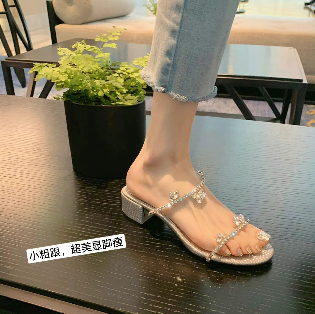 Версия из овчины ~ мечтательные однотонные открытые сандалии на плоской подошве со стразами, верхние сандалии на высоком каблуке, полутапочки из натуральной кожи на толстом каблуке, сандалии