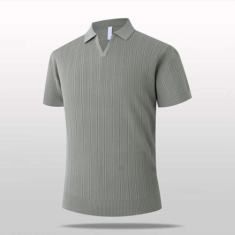 Polo camiseta de punto camiseta de manga corta hombre V-collar ventana delgada negocios camiseta de hielo de verano fábrica transfronteriza al por mayor