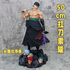 海賊王の手は50cmの刀を担いで、索隆の立ち姿の5つの頭の彫刻の2次元のアニメ・漫画の手は模型のデスクトップの置物を作ります。
