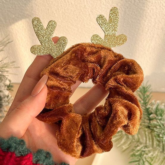 圣诞节发圈发饰卡通小鹿节日氛围跨境编织发绳大肠装扮可爱头饰|undefined