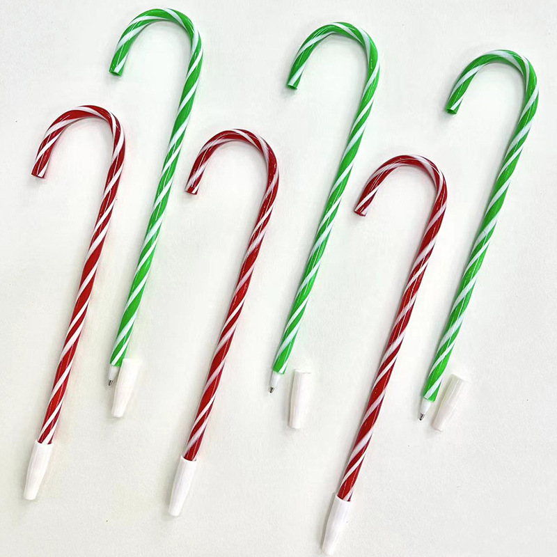 チューブ杖形状ペンノベルティ文具クリスマスボールペンダブルカラーストライプ杖ボールペン卸売|undefined