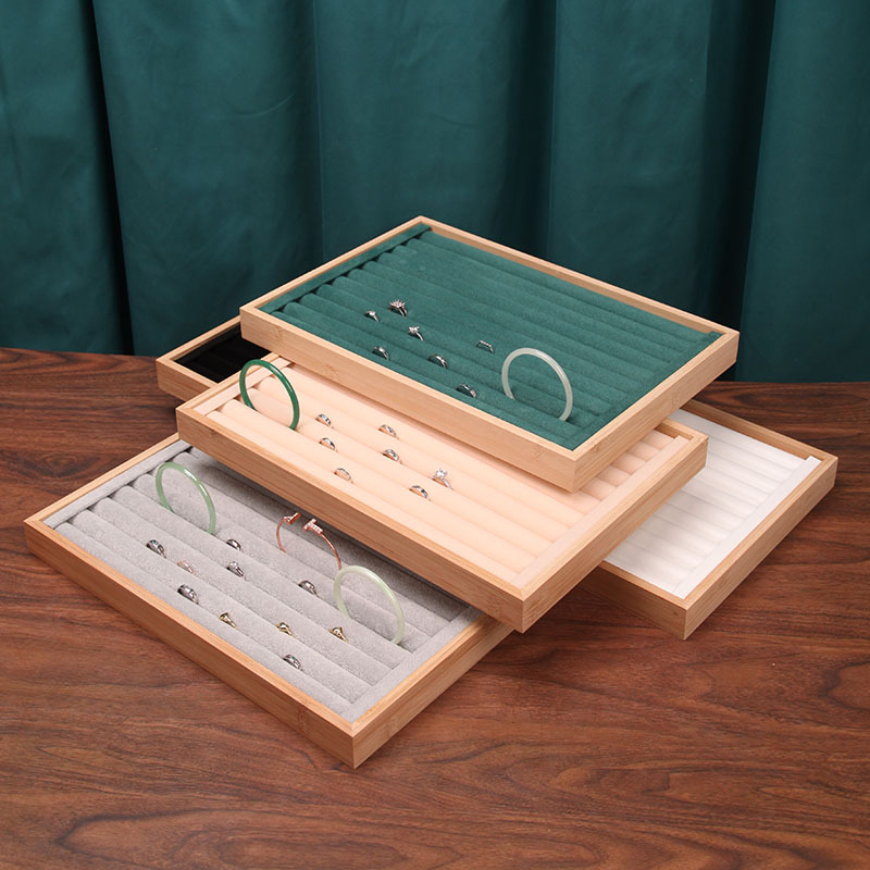 Display stand for bamboo wood velvet ring, earrings, stud earrings, bracelet, storage and organization box, pearl jewelry accessories live streaming stand