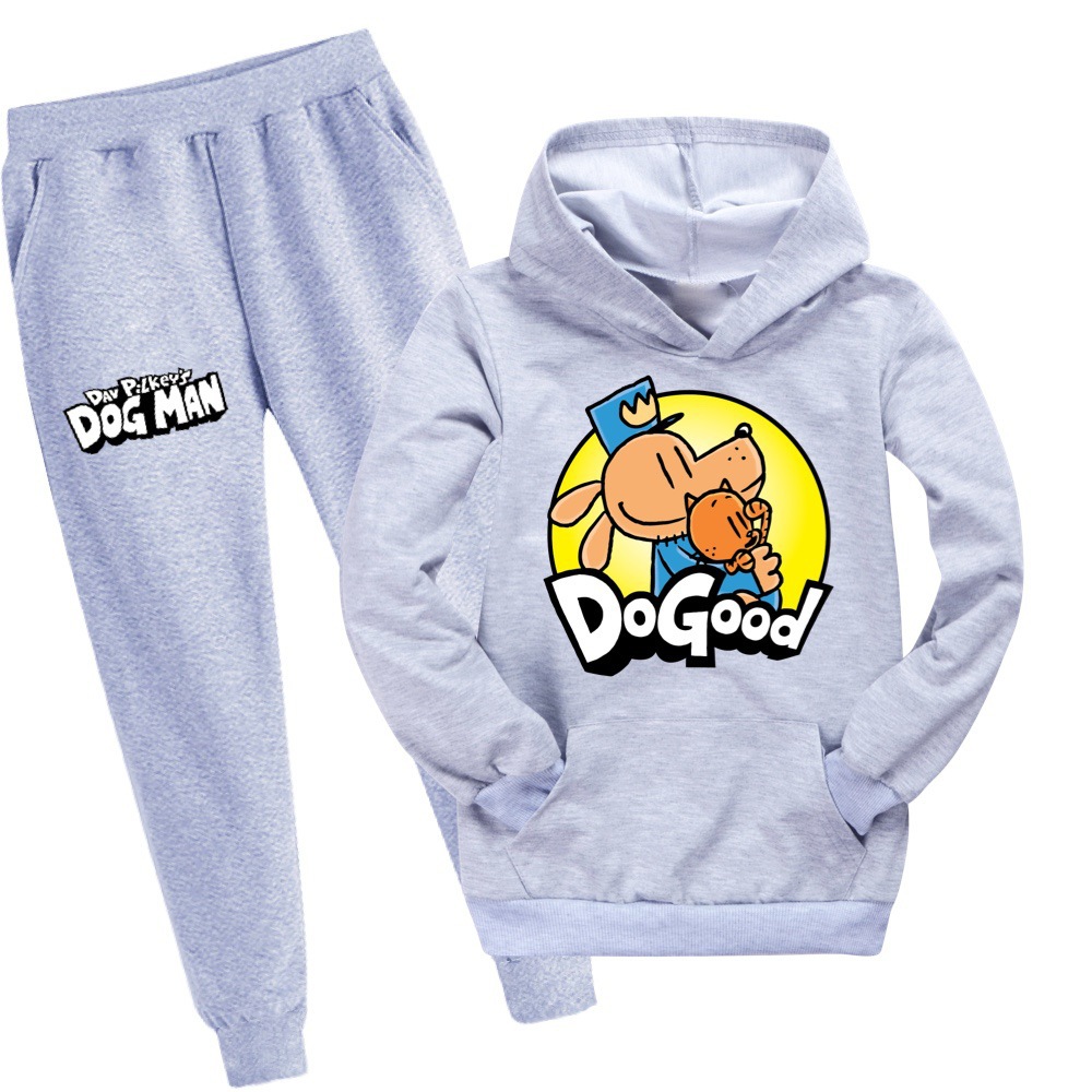 Hund Mann 2023 Frühling Herbst Neue Mittlere größe kinder Cartoon Jungen und Mädchen Mit Kapuze Pullover Set_voghion.com