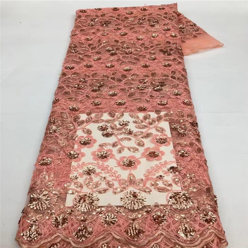 非洲新款厂家供应现货盘带绣绳绣亮片面料潮流设计三合一绣花布料