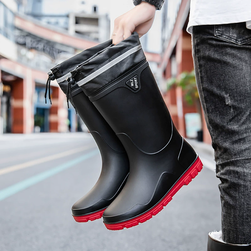 Мужские резиновые сапоги до середины икры, водонепроницаемые, специальные бахилы для курьеров, теплые сапоги на флисовой подкладке оптом