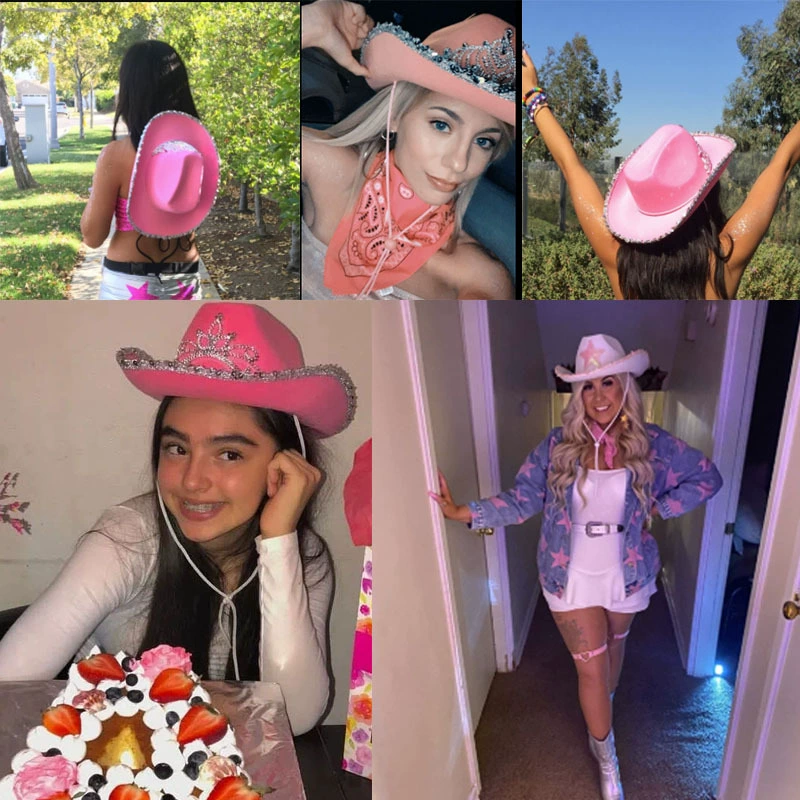 Badfront letter cowboy hat sequin pink manufacturers spot western denim hat pink crown cattle hat