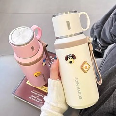 茶水分離保温カップ高颜値大容量シンプル携帯ハンドル付き水筒ダブルドリンクボウル蓋水コップ