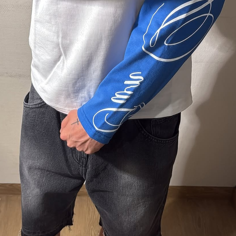 T-shirt a maniche lunghe da uomo con stampa di lettere in stile americano | Top casual a blocchi di colore dalla vestibilità comoda_voghion.com