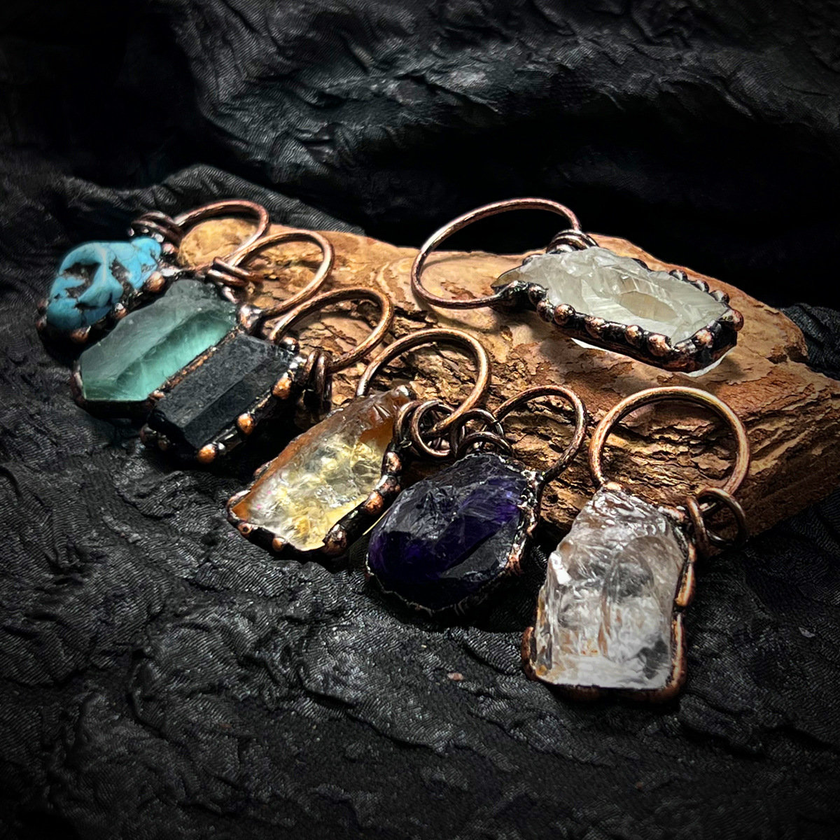 Collier En Pierres Naturelles Brut Style Rétro Bronze_voghion.com