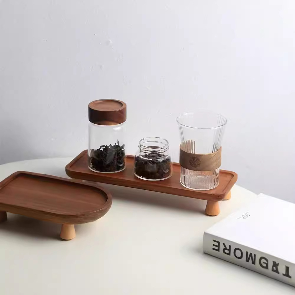 bandeja de madera ovalada taza de té estante de almacenamiento creativo de pies altos bandeja aromática doméstica
