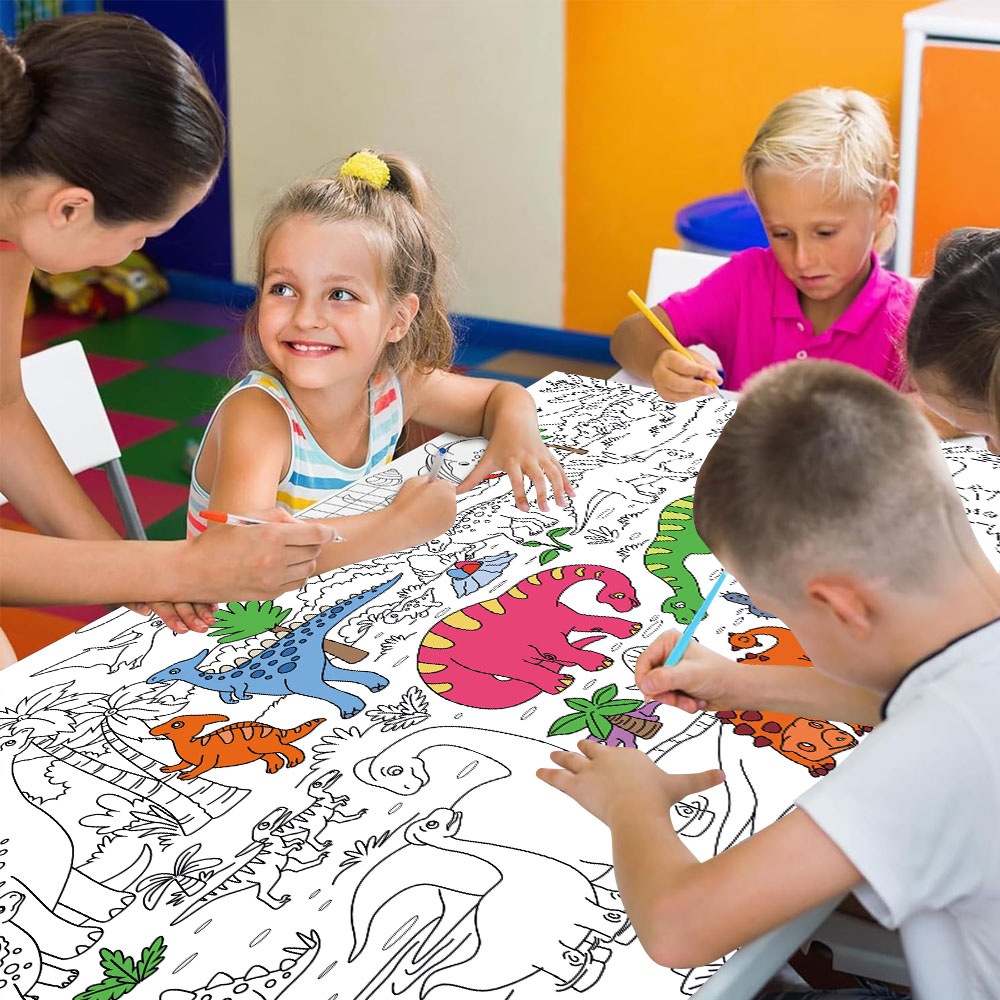 Rollos de graffiti para niños papel de pintura de relleno extra largo creativo de tela de relleno a mano temática de dinosaurios Rollos de graffiti para niños