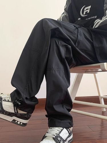 Men's Winter and Autumn Mountain Climbing Functional Work Pants with Fleece and Thickening Straight Leg Loose Casual Long Pants