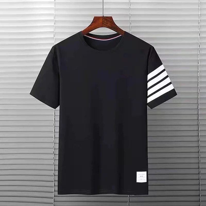 Четырехполосная футболка с короткими рукавами мужская 2022 летняя рубашка с принтом свободная рубашка с круглым вырезом
